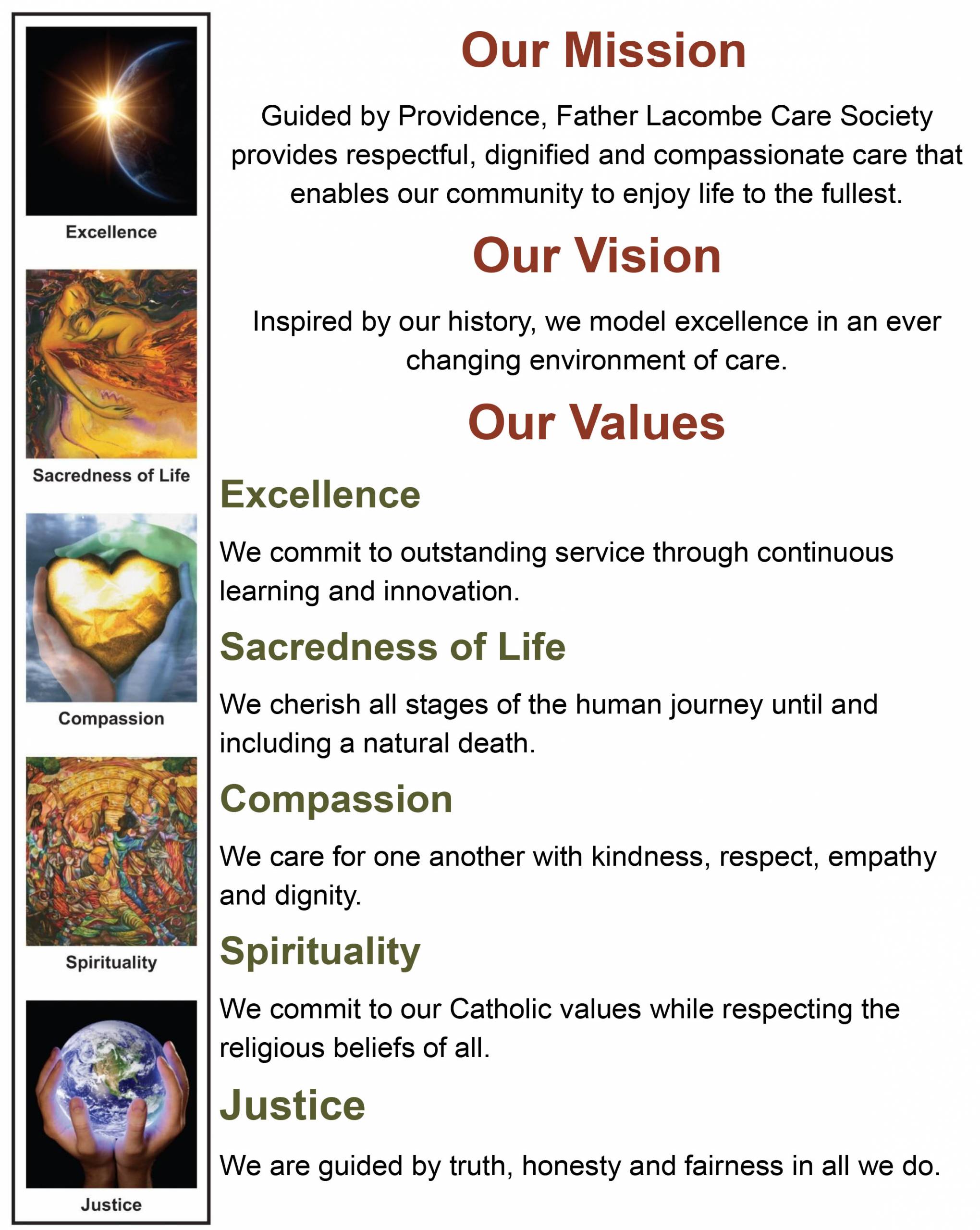 Father Lacombe Care Society Mission and Values